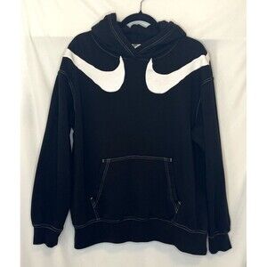 Nike Hoodie Sweatshirt Double Swoosh Black White Mens Size Small